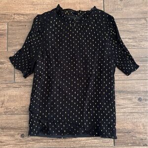 J. Crew Smocked puff-sleeve top in Lurex® chiffon black gold